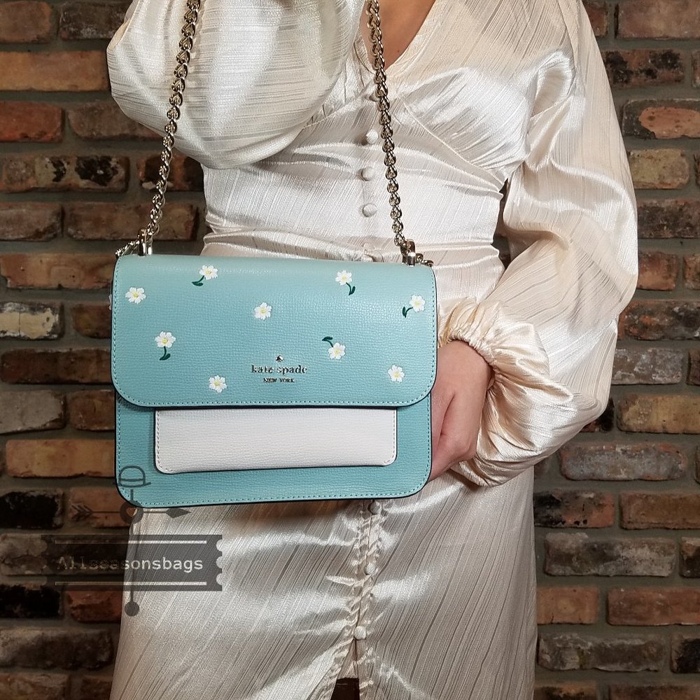 AUTHENTIC Kate Spade Remi Embroidered Lea Aphrodite Green Spring Flap CROSSBODY - Picture 5 of 6